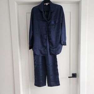 Victoria's Secret Midnight Blue Satin Sleepear Pajama Set XS